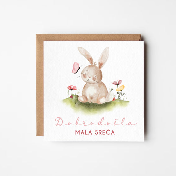 Personaliziran plakat z rojstnimi podatki - zajček - punčka