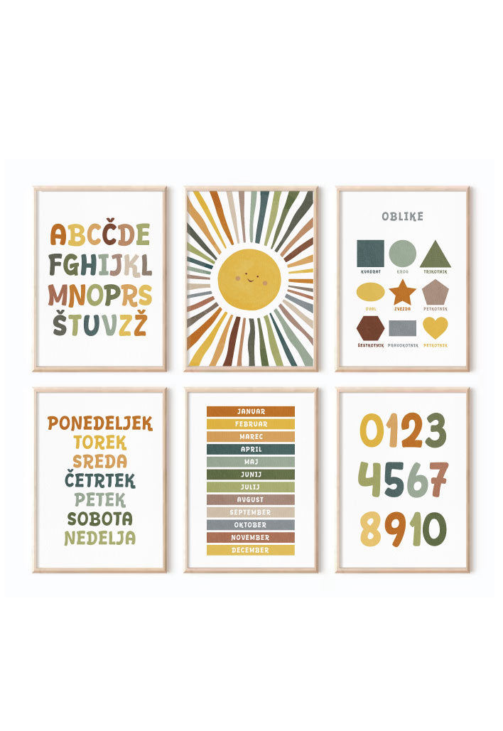Set 6 poucnih plakatov za okrasitev otroske sobice