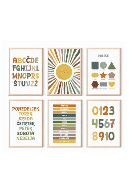 Set 6 poucnih plakatov za okrasitev otroske sobice