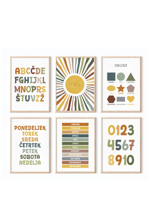 Set 6 poucnih plakatov za okrasitev otroske sobice