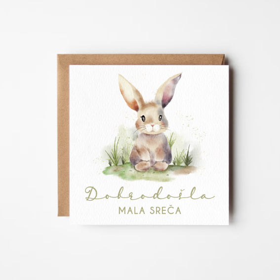 Personalizirana čestitka ob rojstvu z risbo zajčka