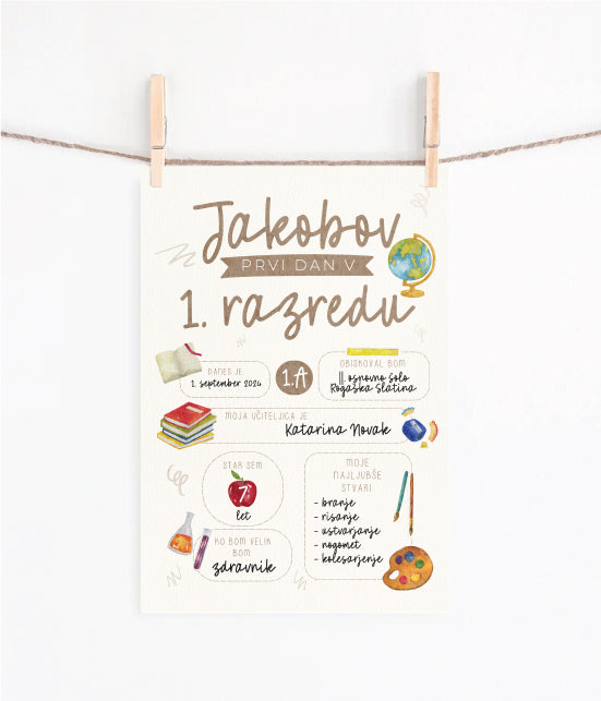 Personaliziran plakat za prvi šolski dan - kot odličen rekvizit za fotografiranje